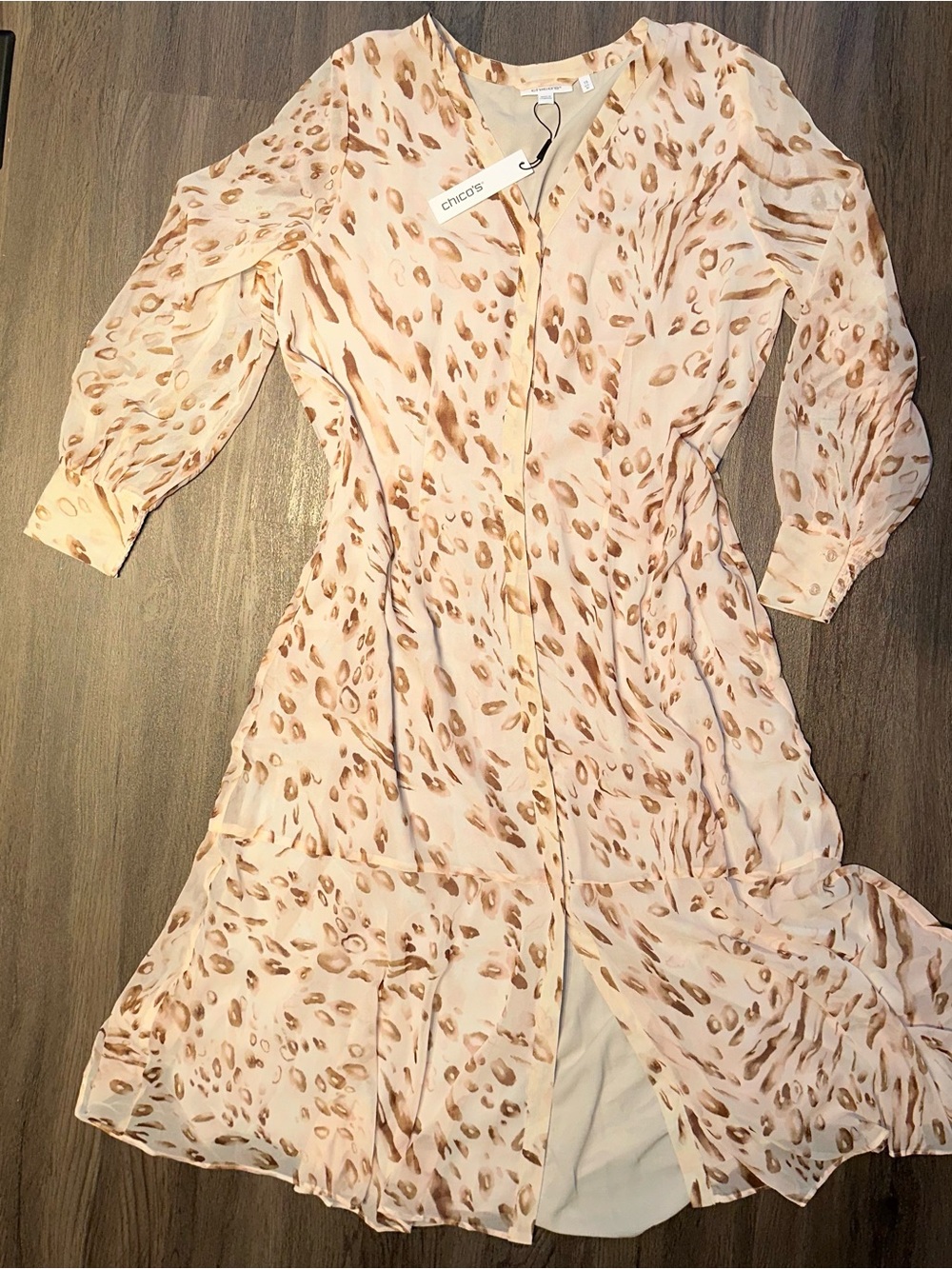 Chico's Georgette Cheetah Animal Print Shirt Dress - Size 1.5 (10) NWT No Tie